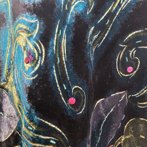 Coldwater Creek Velvet Burnout Beaded Floral Poncho Tassel Fringe OS - Picture 6 of 8